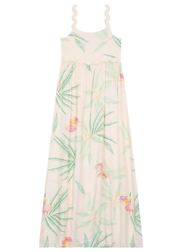 Malwee - Vestido Off White Longo Tropical com Lastex 2