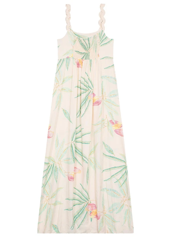 Malwee - Vestido Off White Longo Tropical com Lastex 3