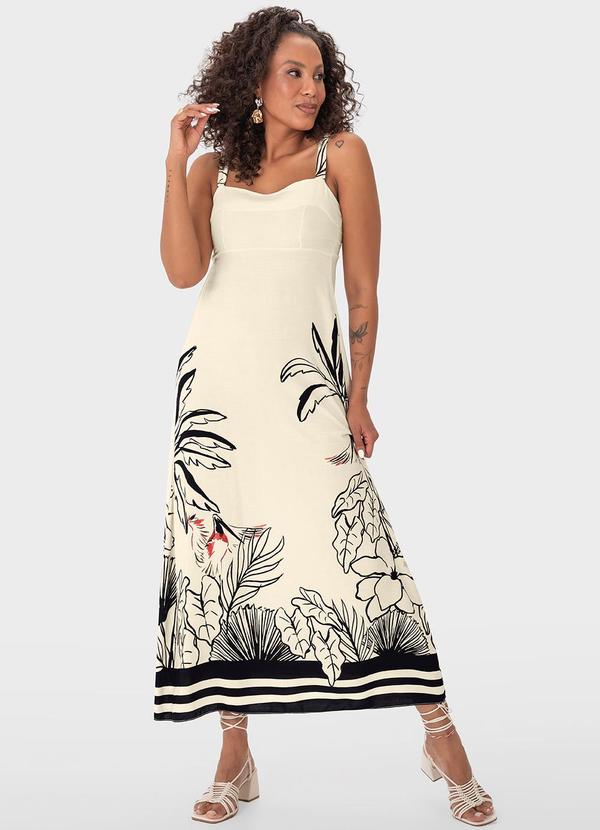 Malwee - Vestido Off White Longo Tropical