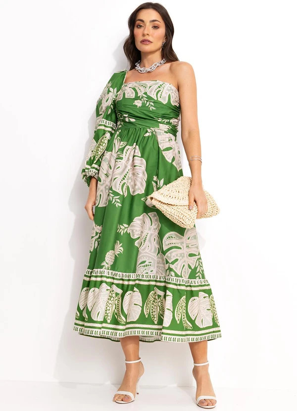 Farm Vestido Ombro Só de Renda Verde