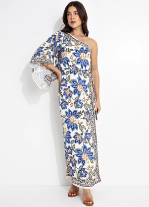 Farm - Vestido Ombro Só Jardim Chintz Lenço Bege - FARM