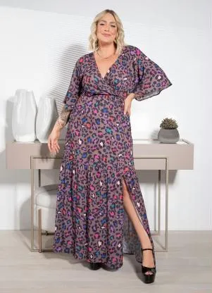 Quintess - Vestido Onça Color com Fenda - QUINTESS