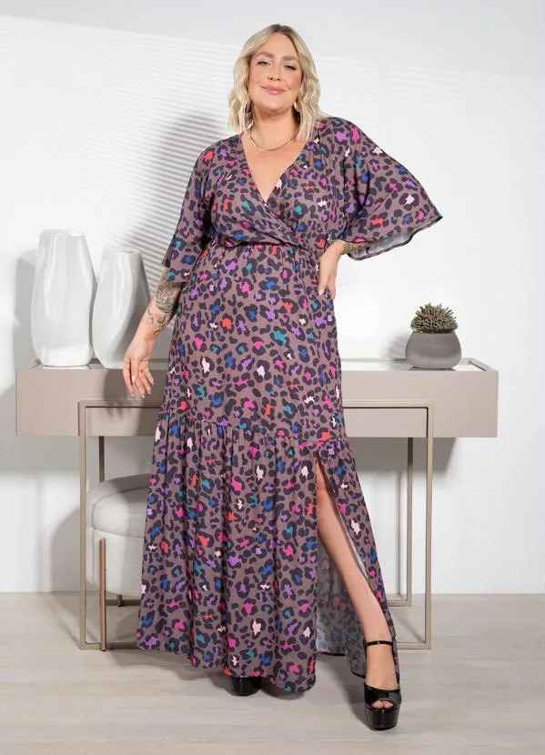 Quintess - Vestido Onça Color com Fenda 3