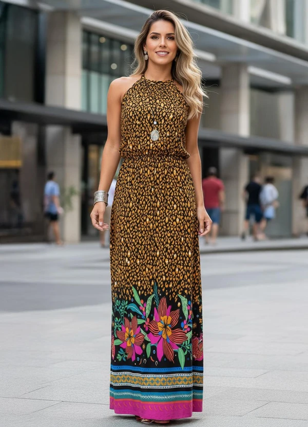 Quintess - Vestido Onça Floral em Malha de Viscose 3