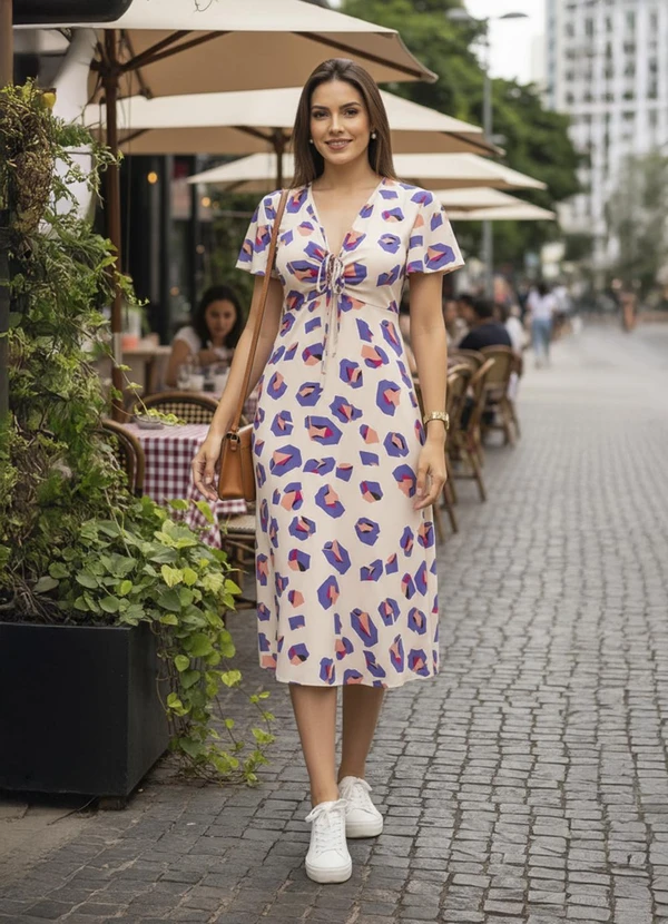 Quintess - Vestido Onça Geométrica em Crepe Plano 3