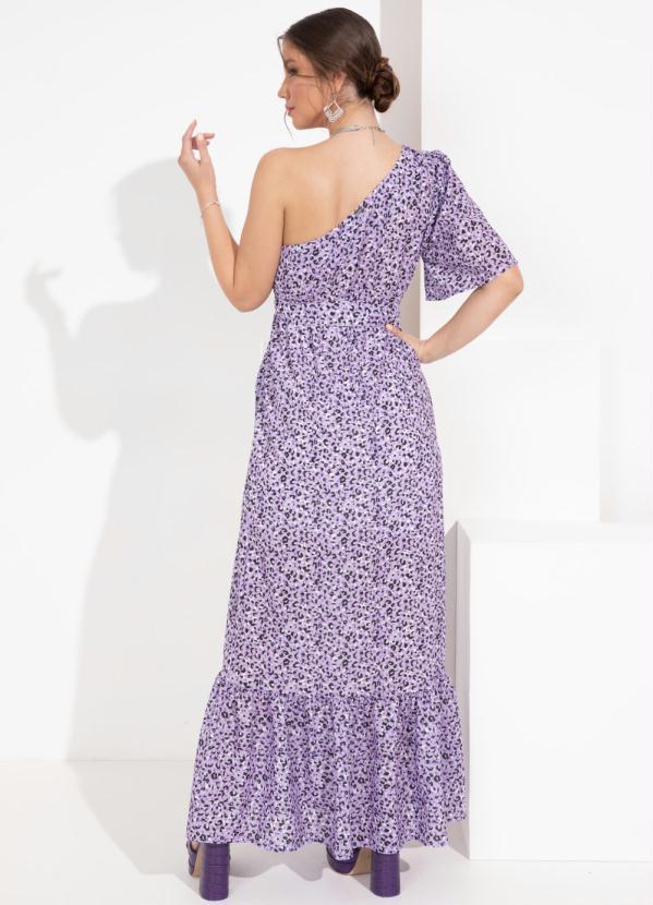 Outlet - Vestido Onça Roxa com um Ombro Só 2