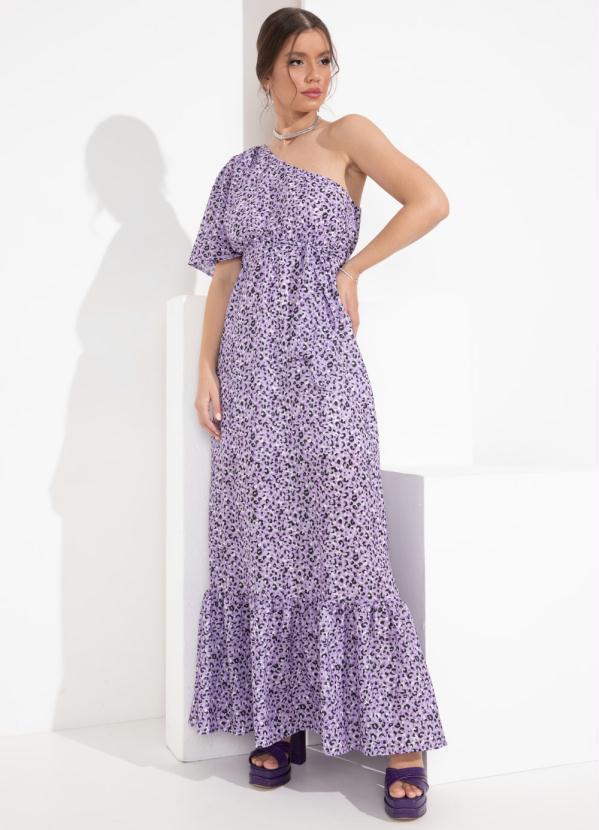 Outlet - Vestido Onça Roxa com um Ombro Só 3
