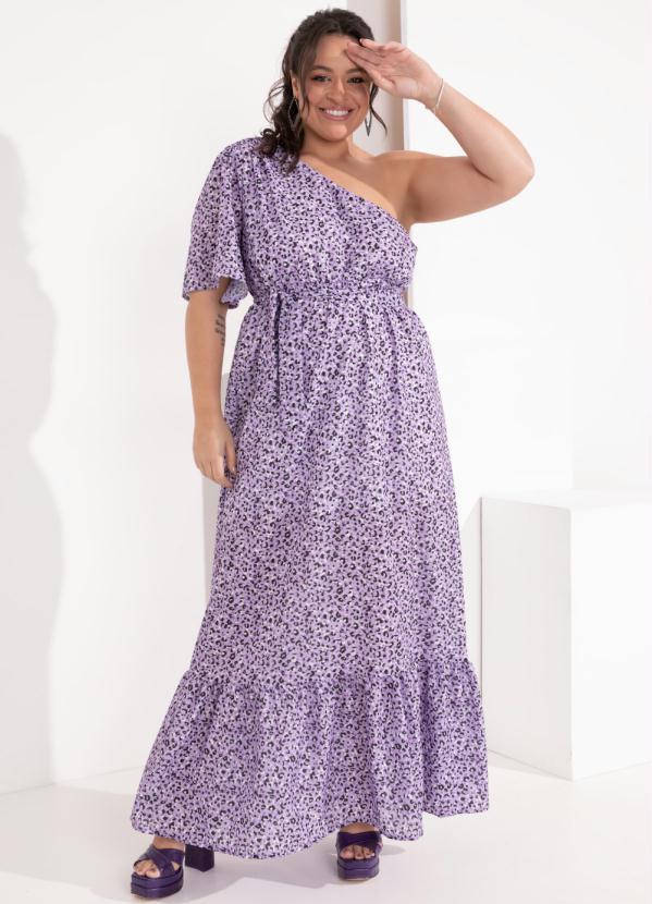 Outlet - Vestido Onça Roxa com um Ombro Só 5
