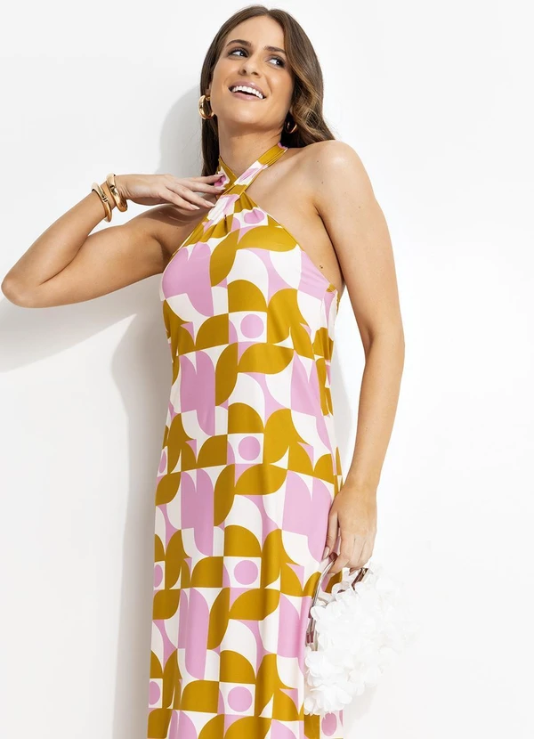 Quintess - Vestido Longo Frente Única Estampado em Malha Fria com Amarração 9