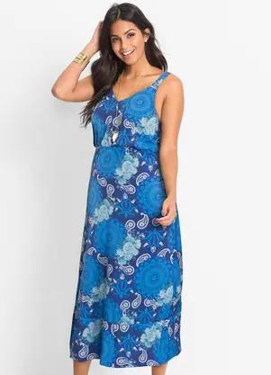 bonprix - Vestido Paisley Azul em Crepe Plano - BONPRIX