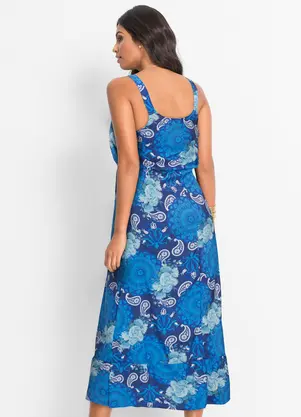 bonprix - Vestido Paisley Azul em Crepe Plano - BONPRIX