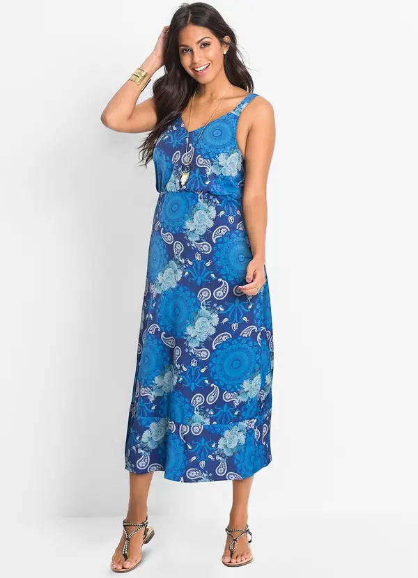 bonprix - Vestido Paisley Azul em Crepe Plano 3