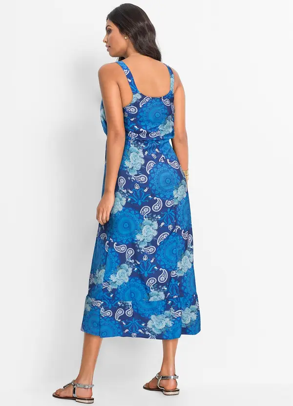 bonprix - Vestido Paisley Azul em Crepe Plano 4