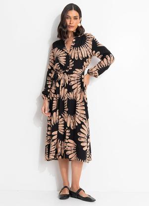 Vestido Paisley Preto em Tecido Viscose Fluido