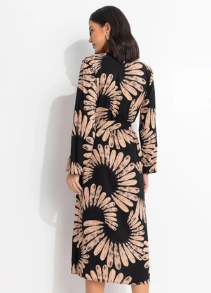 Quintess - Vestido Paisley Preto em Tecido Viscose Fluido - QUINTESS