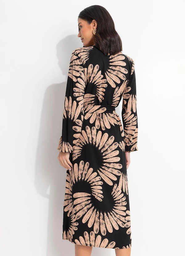 Quintess - Vestido Paisley Preto em Tecido Viscose Fluido 4