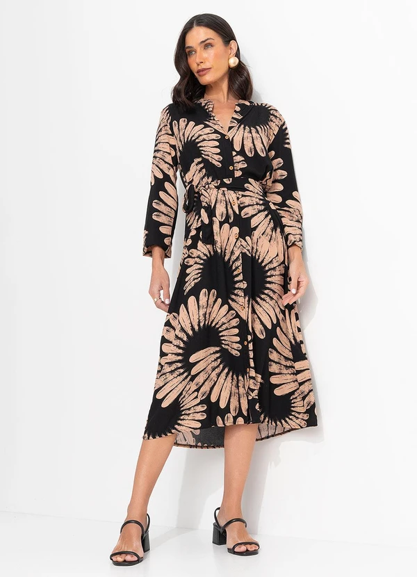 Quintess - Vestido Paisley Preto em Tecido Viscose Fluido 3