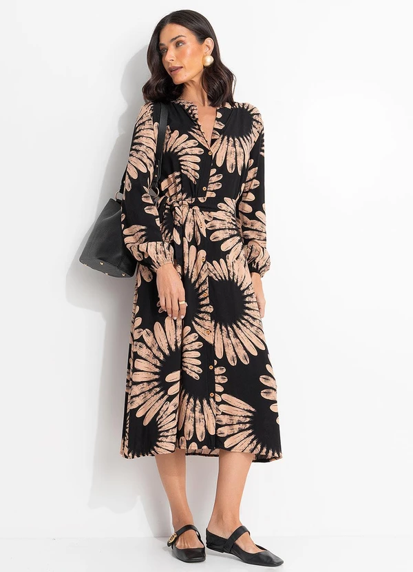 Quintess - Vestido Paisley Preto em Tecido Viscose Fluido 6