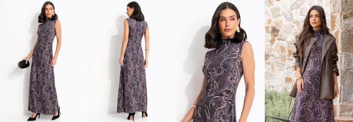 Vestido Paisley Roxo em Malha Fria
