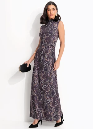 Quintess - Vestido Paisley Roxo em Malha Fria - QUINTESS