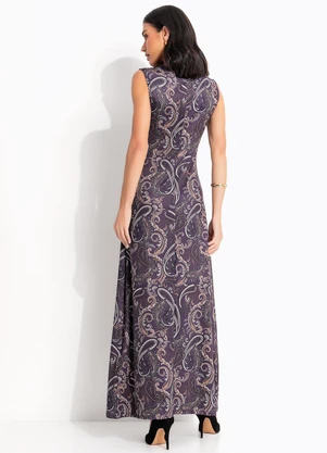 Quintess - Vestido Paisley Roxo em Malha Fria - QUINTESS