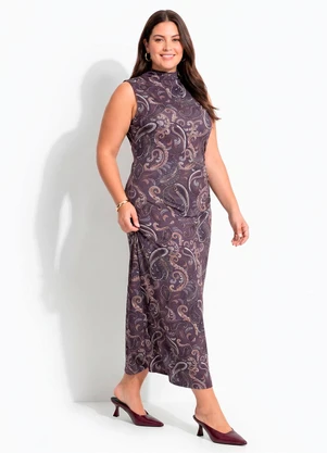 Quintess - Vestido Paisley Roxo em Malha Fria - QUINTESS