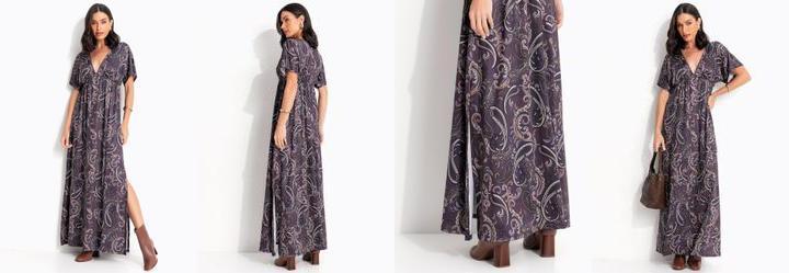 Vestido Paisley Roxo em Malha Fria