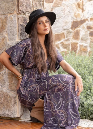 Quintess - Vestido Paisley Roxo em Malha Fria - QUINTESS
