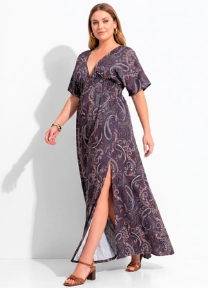 Quintess - Vestido Paisley Roxo em Malha Fria - QUINTESS