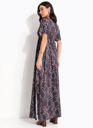 Quintess - Vestido Paisley Roxo em Malha Fria - QUINTESS