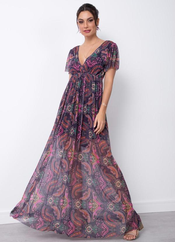 Quintess - Vestido Pasley Color em Tule com Amarração