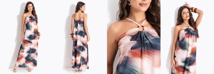 Vestido Pincelada Aquarelada em Crepe Plano