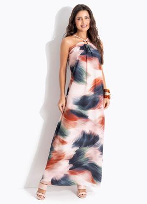 Vestido Pincelada Aquarelada em Crepe Plano
