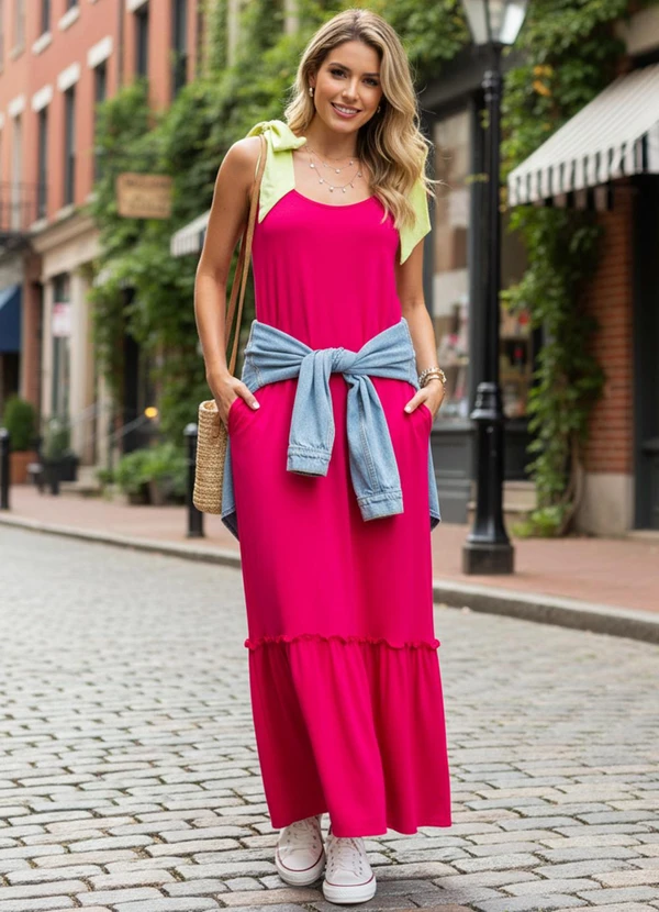 Quintess - Vestido Pink em Malha de Viscose