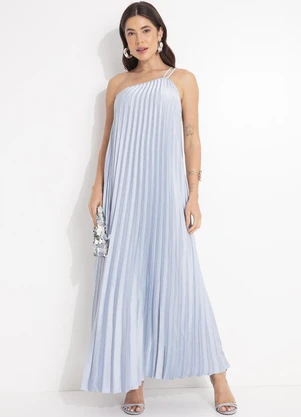 Farm - Vestido Plissado Longo Azul - FARM