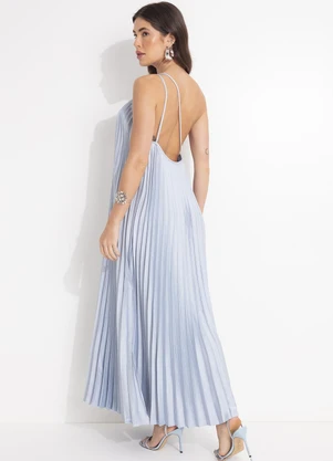Farm - Vestido Plissado Longo Azul - FARM