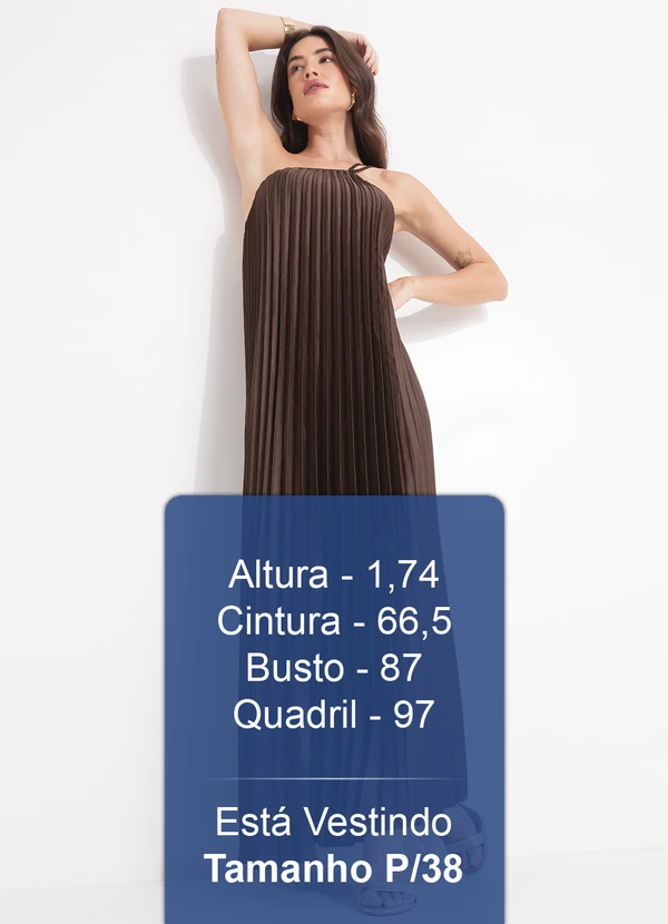 Farm - Vestido Plissado Longo Marrom 5