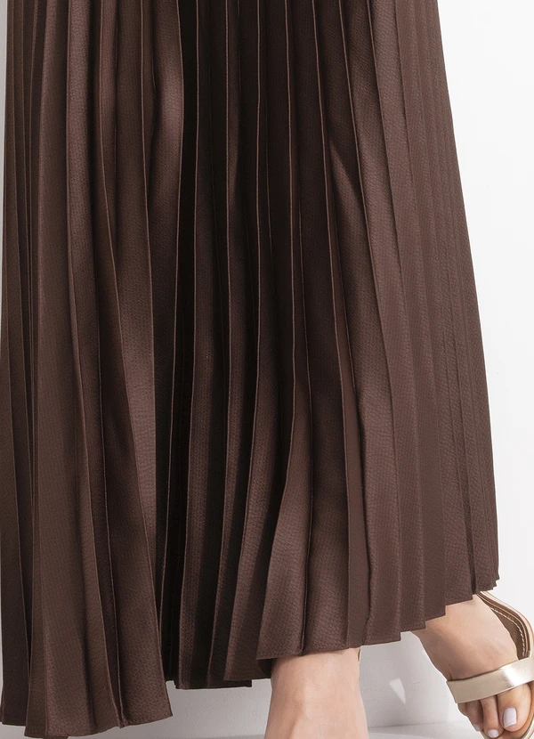 Farm - Vestido Plissado Longo Marrom 9