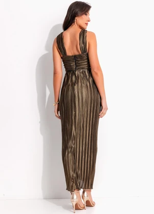 Colcci - Vestido Plissado Metalizado Dourado - COLCCI