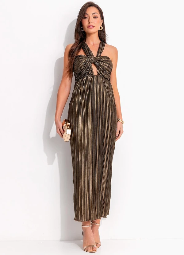 Colcci - Vestido Plissado Metalizado Dourado 3