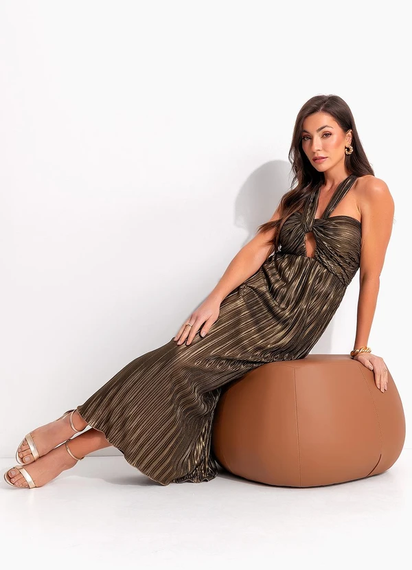 Colcci - Vestido Plissado Metalizado Dourado 5