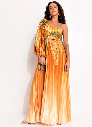 Farm - Vestido Plissado Ombro Só Itacaré Laranja - FARM