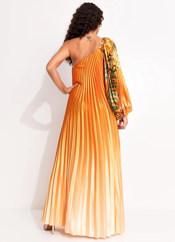 Farm - Vestido Plissado Ombro Só Itacaré Laranja 2
