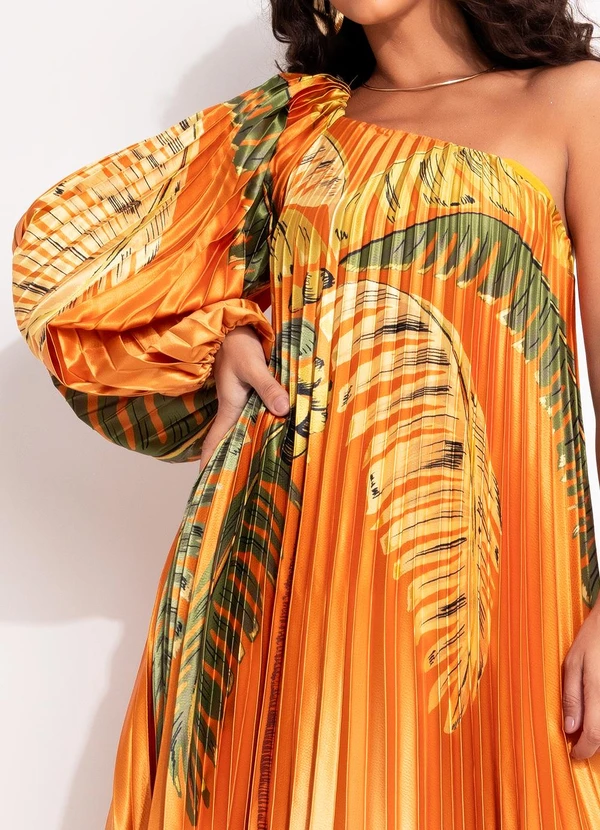 Farm - Vestido Plissado Ombro Só Itacaré Laranja 6