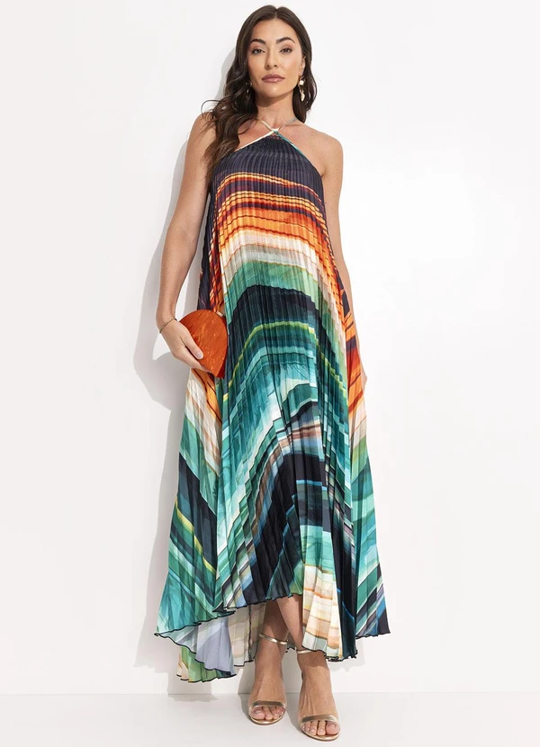 Farm - Vestido Plissado Turmalina Verde