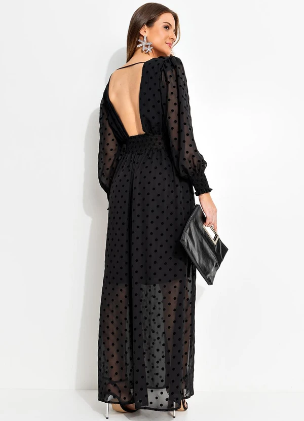 Quintess - Vestido Poá Flock Preto em Chiffon 5