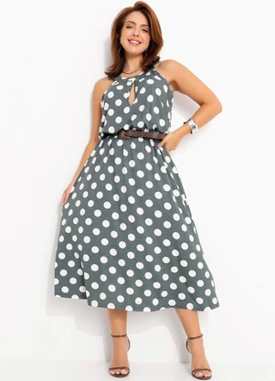 Quintess - Vestido Poá Grafite em Malha de Viscose - QUINTESS