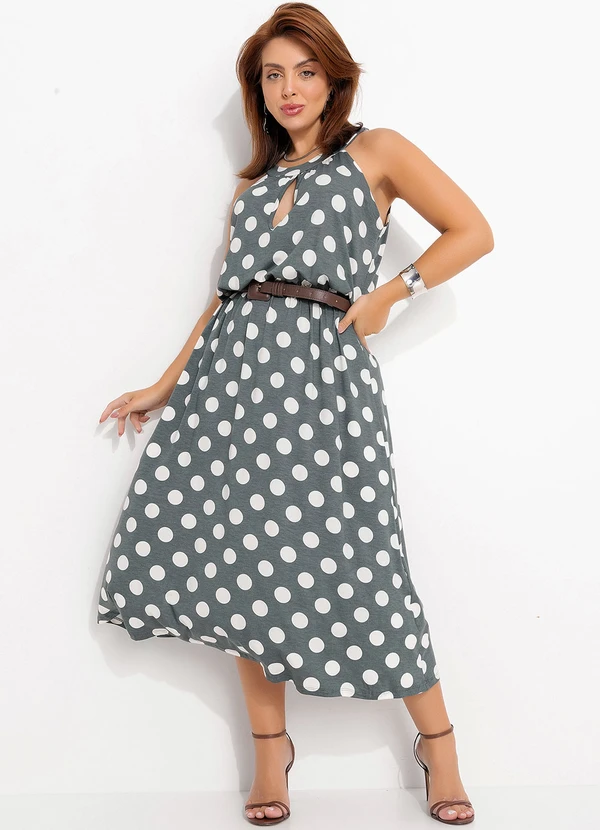 Quintess - Vestido Poá Grafite em Malha de Viscose 5