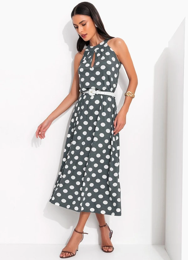 Quintess - Vestido Poá Grafite em Malha de Viscose 11