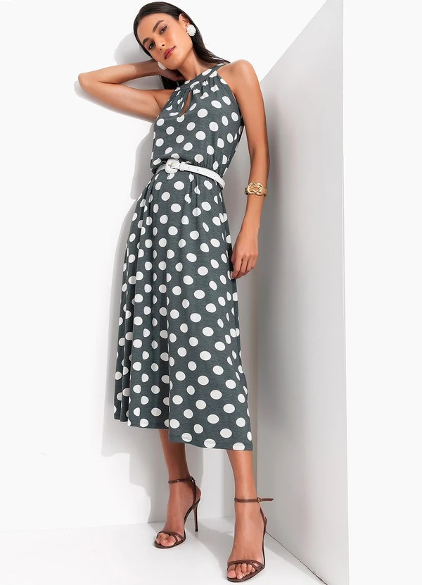 Quintess - Vestido Poá Grafite em Malha de Viscose 10